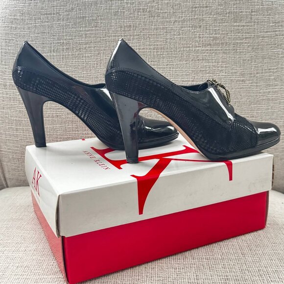 Anne Klein Patent Classic Leather Very Comfortable Oxford-Style Heels in Black – - Picture 6 of 8